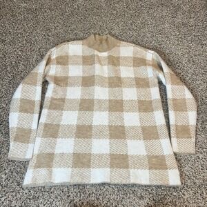 LOFT Women's Beige White Buffalo Check Mock Neck‎ Sweater Size S